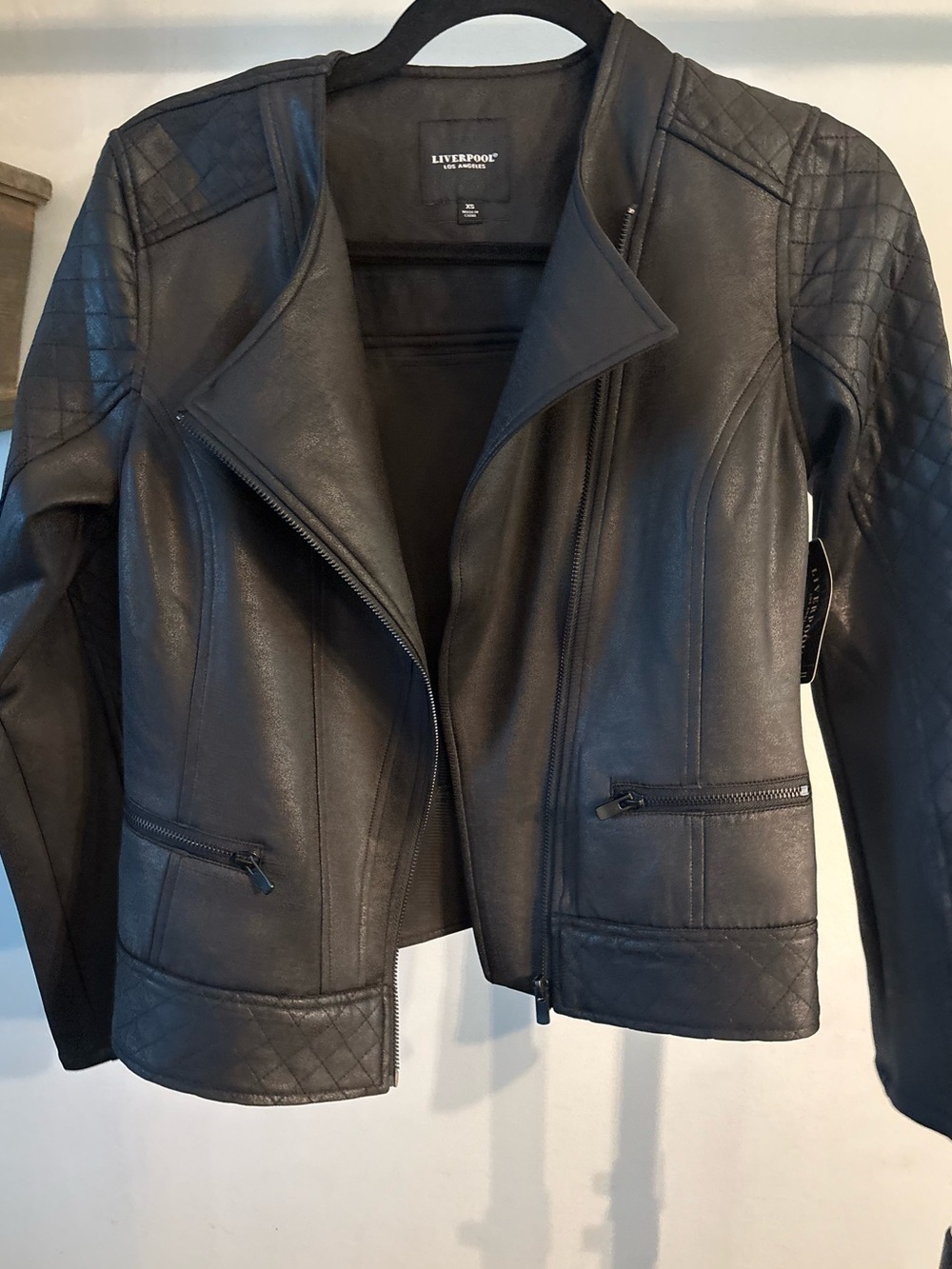 NWT ✨ Liverpool Quilted Black Faux Leather Moto Jacket women’s size xs
